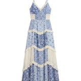 Helena | Layered ruffle maxi evening dress with open back