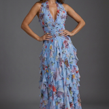 Arabella | Floral Halterneck Ruffle Maxi Dress