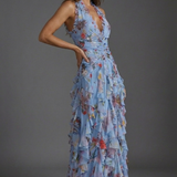 Arabella | Floral Halterneck Ruffle Maxi Dress
