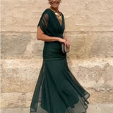 Eleanor | V-Neck Wrap Maxi Dress with Sheer Chiffon Sleeves