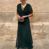 Eleanor | V-Neck Wrap Maxi Dress with Sheer Chiffon Sleeves
