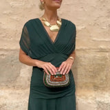 Eleanor | V-Neck Wrap Maxi Dress with Sheer Chiffon Sleeves