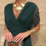 Eleanor | V-Neck Wrap Maxi Dress with Sheer Chiffon Sleeves