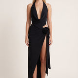 Evelyn | Halter neck maxi evening dress with slit and open back