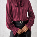 Daphne | Striped Bow Neck Blouse with Long Sleeves