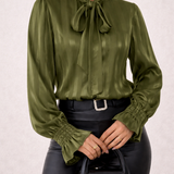 Daphne | Striped Bow Neck Blouse with Long Sleeves