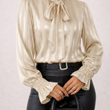 Daphne | Striped Bow Neck Blouse with Long Sleeves