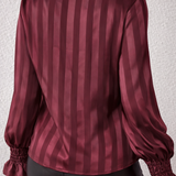 Daphne | Striped Bow Neck Blouse with Long Sleeves