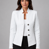 Women's Textured Collarless Tailored Blazer – Fitted Button-Front Autumn Winter Jacket