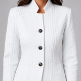 Women's Textured Collarless Tailored Blazer – Fitted Button-Front Autumn Winter Jacket