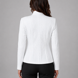 Women's Textured Collarless Tailored Blazer – Fitted Button-Front Autumn Winter Jacket