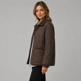 Women's Diamond Quilted Jacket with Contrast Collar – Button-Front Autumn Winter Coat