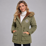 Women's Hooded Parka with Faux Fur Trim – Mid-Length Drawstring Winter Coat