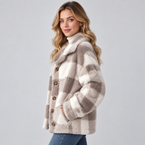 Women's Check Borg Fleece Shacket – Oversized Button-Front Winter Jacket
