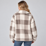 Women's Check Borg Fleece Shacket – Oversized Button-Front Winter Jacket