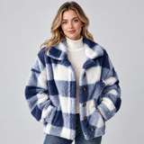 Women's Check Borg Fleece Shacket – Oversized Button-Front Winter Jacket