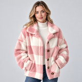 Women's Check Borg Fleece Shacket – Oversized Button-Front Winter Jacket