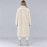Women's Longline Teddy Coat with Lapel Collar – Borg Button-Front Winter Coat