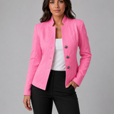 Women's Textured Collarless Tailored Blazer – Fitted Button-Front Autumn Winter Jacket