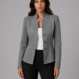 Women's Textured Collarless Tailored Blazer – Fitted Button-Front Autumn Winter Jacket