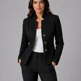 Women's Textured Collarless Tailored Blazer – Fitted Button-Front Autumn Winter Jacket