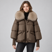 Women's Oversized Puffer Jacket with Faux Fur Collar – Padded Winter Coat
