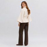 Women's Winter Cape Coat with High Collar and Tie Belt – Wide-Sleeve Wrap Coat