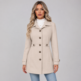 Women's Single-Breasted Fitted Coat with Back Belt – Tailored Autumn Winter Coat