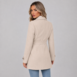 Women's Single-Breasted Fitted Coat with Back Belt – Tailored Autumn Winter Coat
