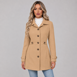 Women's Single-Breasted Fitted Coat with Back Belt – Tailored Autumn Winter Coat