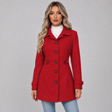 Women's Single-Breasted Fitted Coat with Back Belt – Tailored Autumn Winter Coat