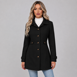 Women's Single-Breasted Fitted Coat with Back Belt – Tailored Autumn Winter Coat