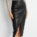Pippa | Coated Midi Skirt with Front Slit