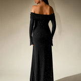 Celestara | Strapless brown evening gown with shimmering finish