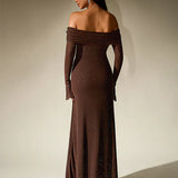 Celestara | Strapless brown evening gown with shimmering finish