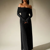 Celestara | Strapless brown evening gown with shimmering finish