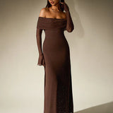 Celestara | Strapless brown evening gown with shimmering finish