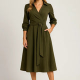 Olivia | Midi wrap dress with belt and shirt collar