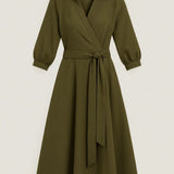 Olivia | Midi wrap dress with belt and shirt collar