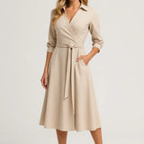 Olivia | Midi wrap dress with belt and shirt collar