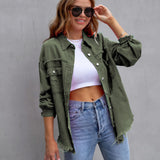 Elvara | Oversized distressed denim jacket with fringing