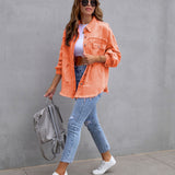 Elvara | Oversized distressed denim jacket with fringing