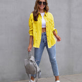Elvara | Oversized distressed denim jacket with fringing