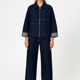 Phoebe | Denim Set with Boxy Zip Jacket & Straight Trousers with Turned-Up Hem