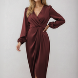 Veloura | Elegant V-Neck Wrap Midi Dress for Women