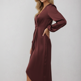 Veloura | Elegant V-Neck Wrap Midi Dress for Women