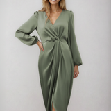 Veloura | Elegant V-Neck Wrap Midi Dress for Women