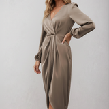 Veloura | Elegant V-Neck Wrap Midi Dress for Women