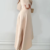 Matilda | Long Sleeve V-Neck Split Dress – Elegant Gathered Hem Midi Dress