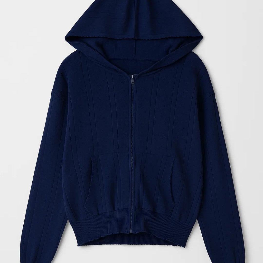 Mila | Women’s Knitted Hoodie with Zip Closure & Contrasting Details